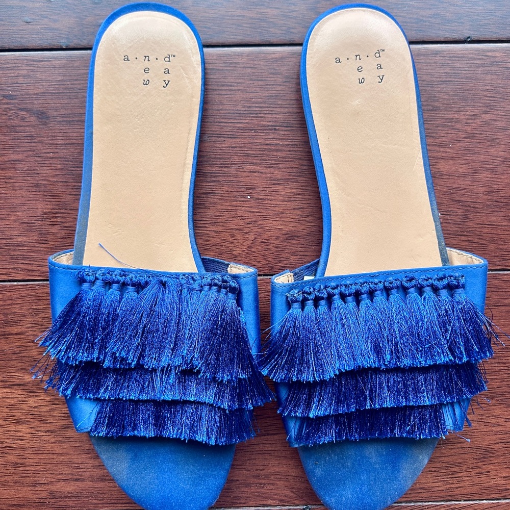 A New Day Benetta Blue Fringe Slide Mules
